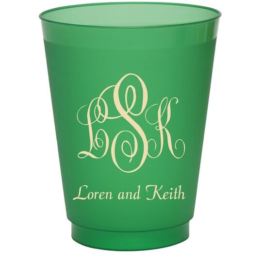 Script Monogram with Small Initials plus Text Colored Shatterproof Cups